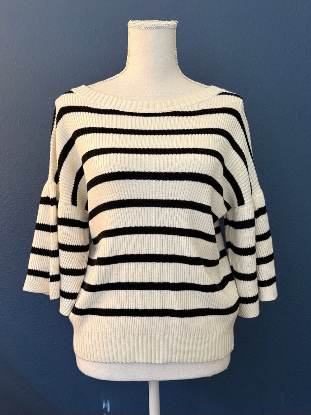 Chaser Black & White Striped Off-Shoulder Sweater